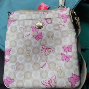 Coach Pink and Cream Butterfly Pattern Crossbody Bag